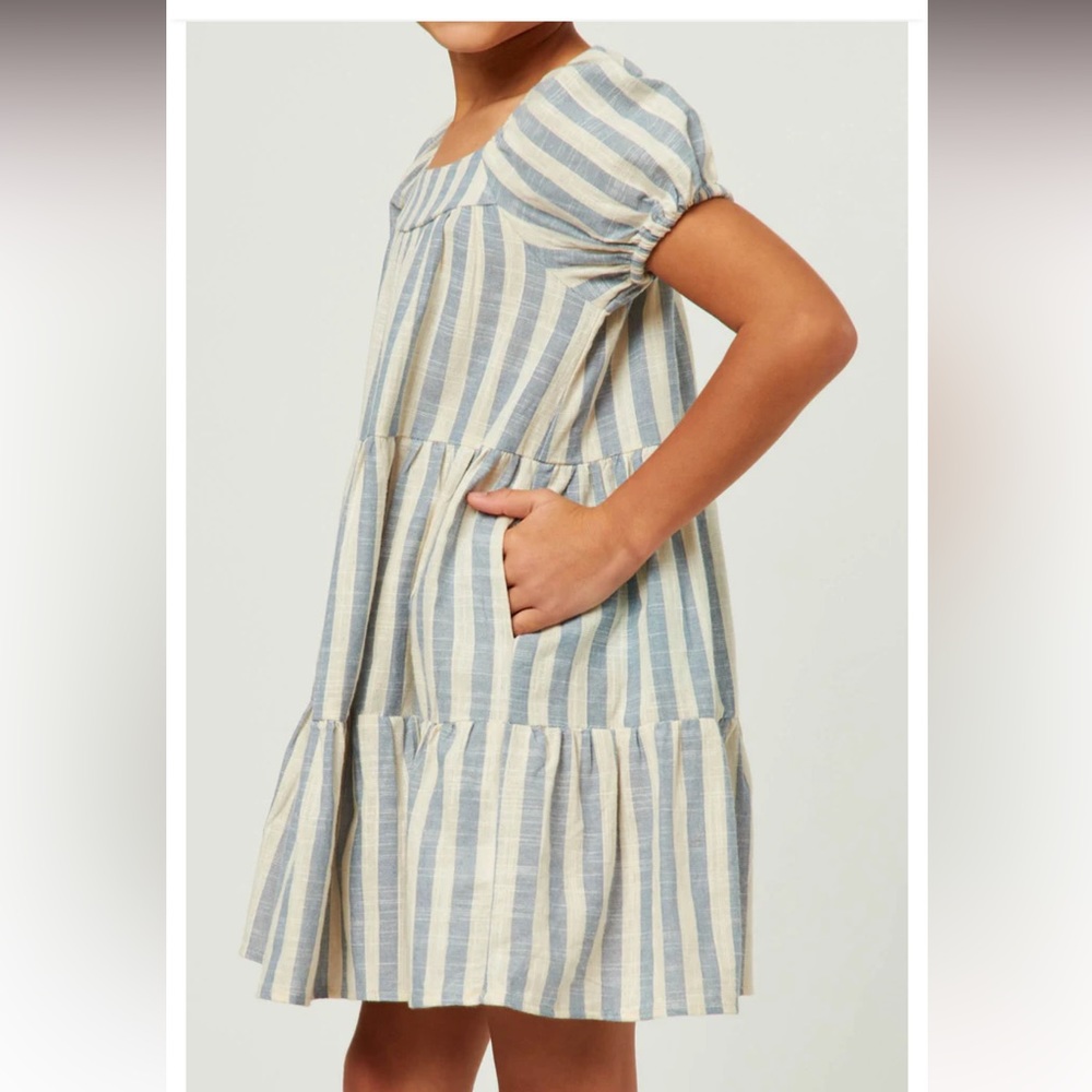 ❌ CLEARANCE HAYDEN Striped Puff Sleeve Tiered Cotton Babydoll Dress Girls L